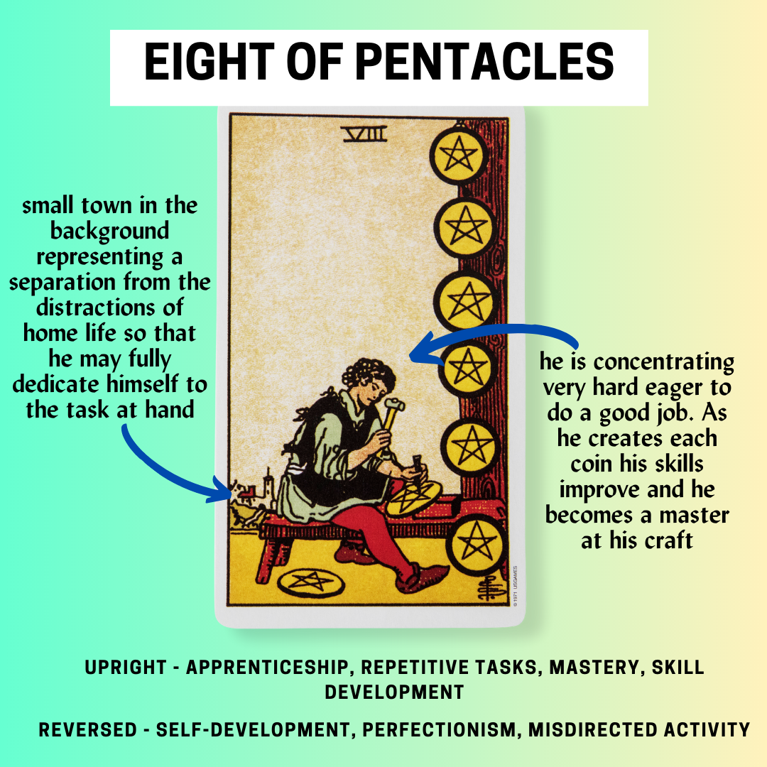 Eight of Pentacles Tarot Card Meaning: Mastery Through Hard Work 2 Eight of Pentacles Tarot Card Meaning: Mastery Through Hard Work