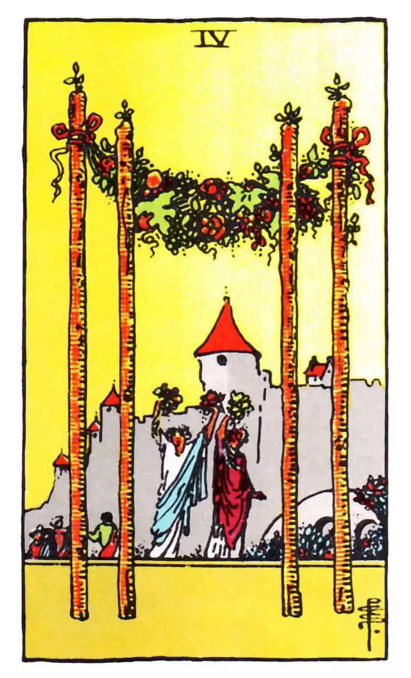 4 of Wands Tarot Card Explained: Positive Events & Lasting Happiness 2 4 of Wands Tarot Card Explained: Positive Events & Lasting Happiness
